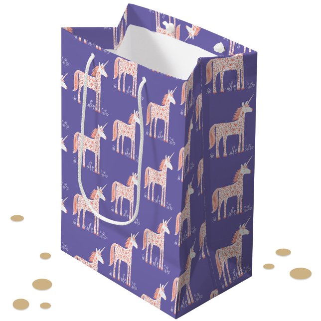 Magical Unicorn Pattern Purple Medium Gift Bag (Magical Unicorn pattern pink and purple party gift bag)