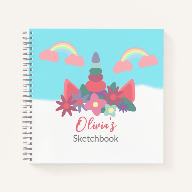Magical Unicorn Personalised Kids Sketchbook  Notebook (Front)