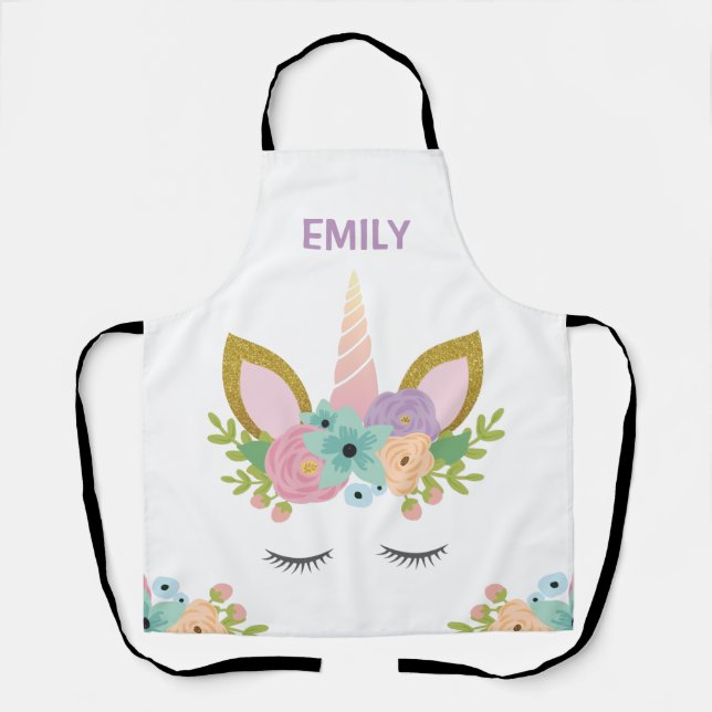 Magical Unicorn Personalised  name glitter girly   Apron (Front)