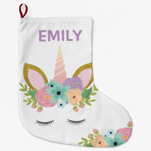 Magical Unicorn Personalised  name glitter girly   Large Christmas Stocking