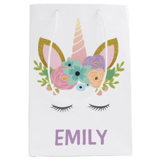 Magical Unicorn Personalised  name glitter girly   Medium Gift Bag