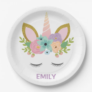 Magical Unicorn Personalised name glitter girly Paper Plate