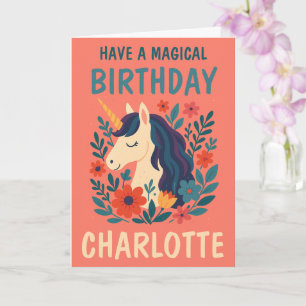 Magical Unicorn Personalised Whimsical Birthday  Card