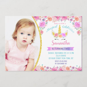 Magical Unicorn Photo Birthday Invitations