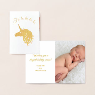 Magical Unicorn Photo Holiday Card Gold Foil