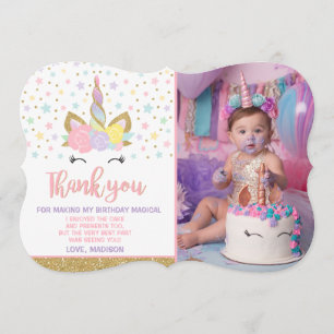 Magical Unicorn Photo Thank You Card Pink Gold
