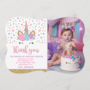 Magical Unicorn Photo Thank You Card Pink Gold