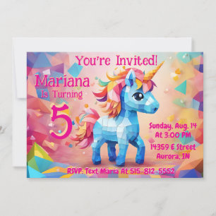 Magical Unicorn Pinata Birthday Invitation