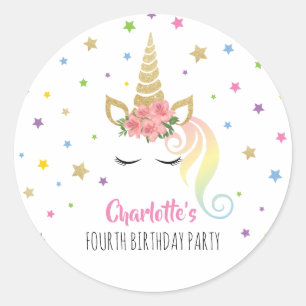 Magical Unicorn   Pink Birthday Celebrations Classic Round Sticker