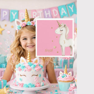 Magical Unicorn Pink Birthday Party Cocktail Napkin