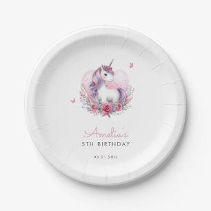 Magical Unicorn Pink Butterflies Elegant Paper Plate