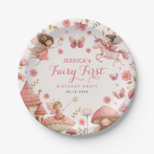 Magical Unicorn Pink Fairy First Birthday Party Paper Plate