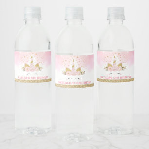 Magical Unicorn Pink Galaxy Clouds Birthday Favour Water Bottle Label
