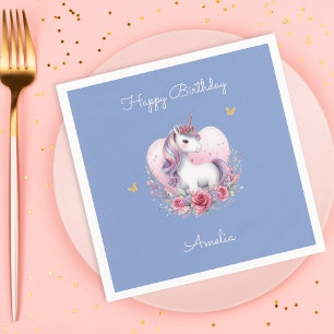 Magical Unicorn Pink Gold Elegant Birthday Napkin