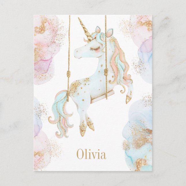 Magical Unicorn Pink & Gold Girls Name Postcard (Front)