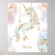 Magical Unicorn Pink & Gold Girls Name