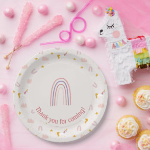 Magical Unicorn Pink Pastel Rainbow Paper Plate