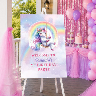 Magical Unicorn Pink Purple Girl Birthday Welcome  Poster