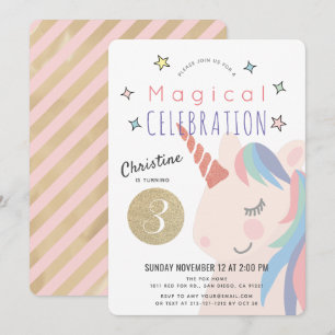 Magical Unicorn Pink x Gold Girl Birthday Invitation