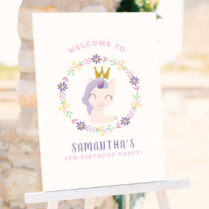 Magical Unicorn Princess Birthday Party Welcome Poster