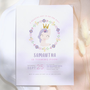 Magical Unicorn Princess Pink & Gold Birthday Invitation