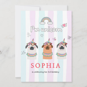 Magical Unicorn Pug Birthday Invitation