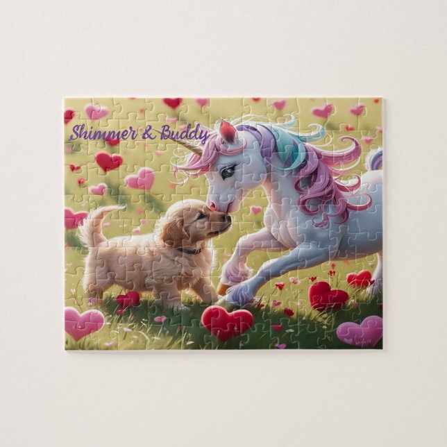 Magical Unicorn & Puppy Love Heart Field Jigsaw Puzzle (Horizontal)