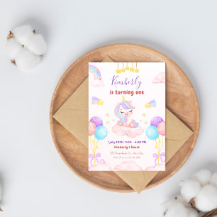 Magical Unicorn Purple and Pink Birthday Party  Invitation
