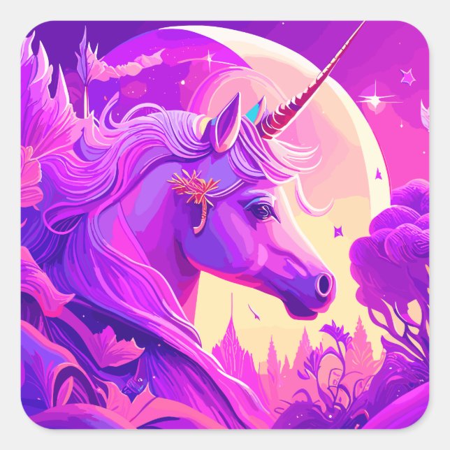 Magical Unicorn Purple and Pink Dreams Square Sticker (Front)