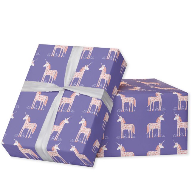 Magical Unicorn Purple Wrapping Paper (Purple magical unicorn pattern gift wrapping paper roll)