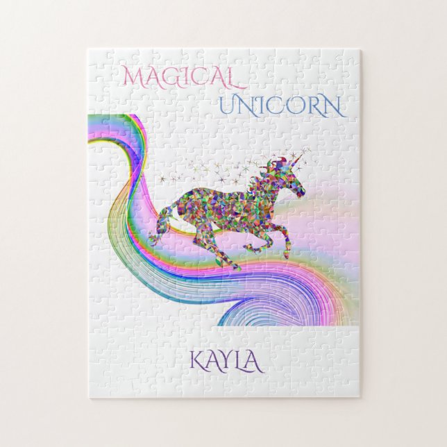 Magical unicorn puzzle with personalised name. (Vertical)