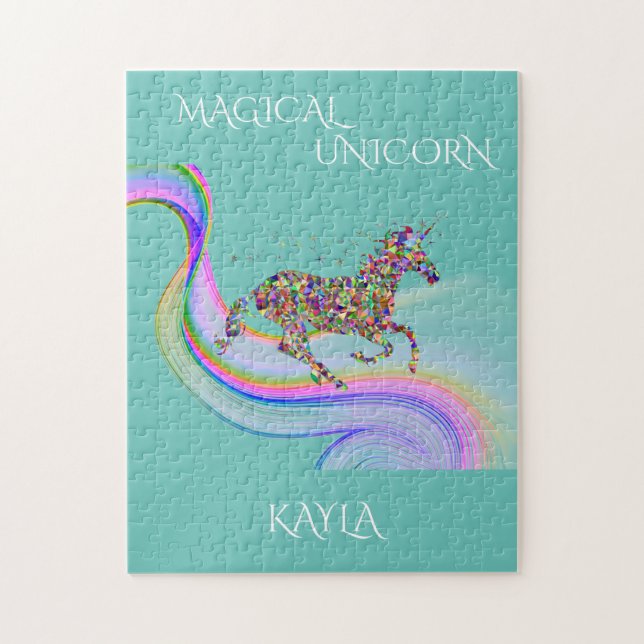 Magical unicorn puzzle with personalised name. (Vertical)