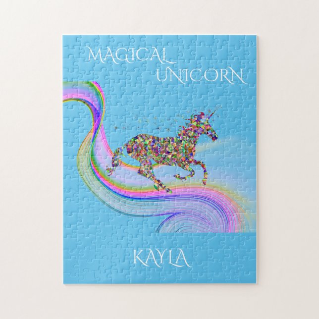 Magical unicorn puzzle with personalised name. (Vertical)