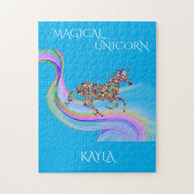 Magical unicorn puzzle with personalised name. (Vertical)