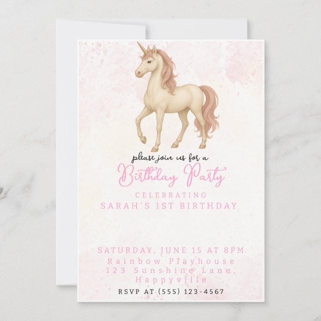 Magical Unicorn Rainbow 1st Birthday  Invitation (Front)