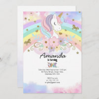 Magical Unicorn Rainbow 1st Birthday Invitation