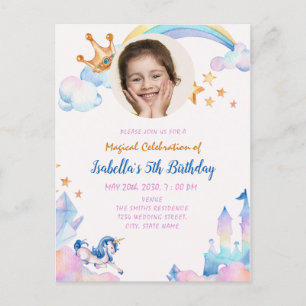 Magical Unicorn Rainbow 5th Birthday  Invitation Postcard