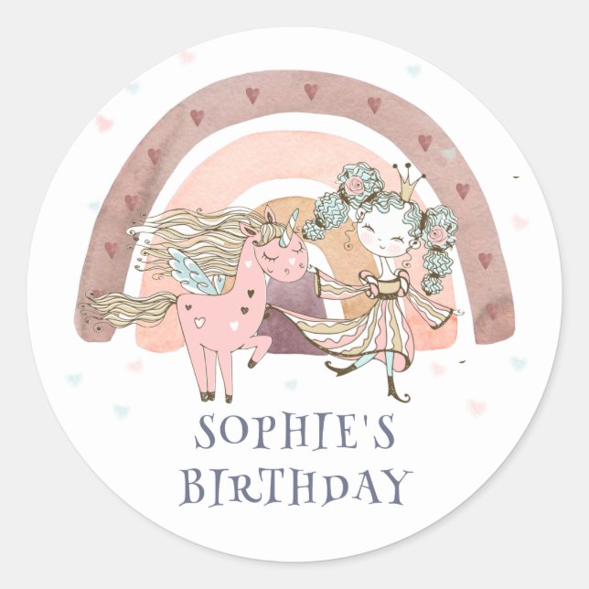 Magical Unicorn Rainbow 5th Birthday Party  Classic Round Sticker (Front)