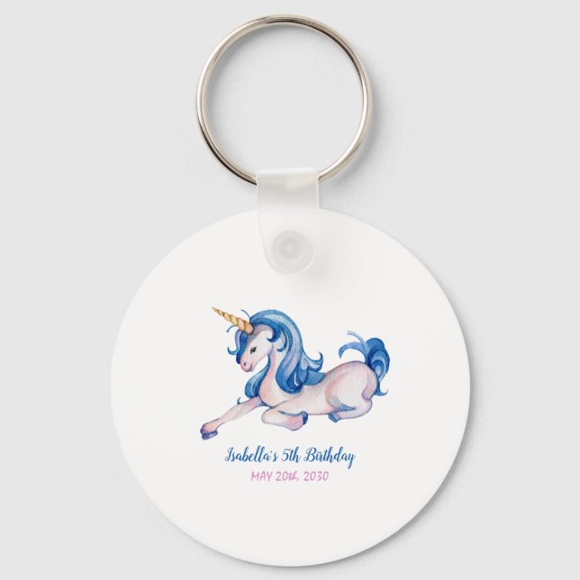 Magical Unicorn Rainbow 5th Birthday Party Key Ring (Front)