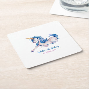 Magical Unicorn Rainbow 5th Birthday Party Square Paper Coaster