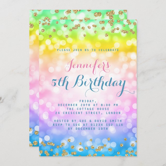 Magical Unicorn Rainbow Baby Kids Birthday Party Invitation (Front/Back)