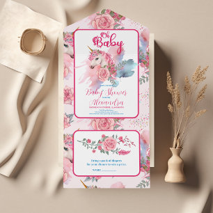 Magical Unicorn Rainbow Baby Shower All In One Invitation
