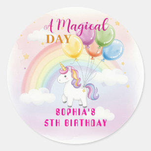 Magical Unicorn & Rainbow Birthday Classic Round Sticker