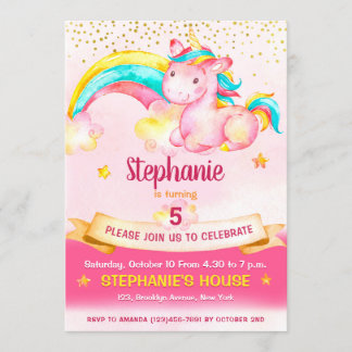 Magical Unicorn & Rainbow Birthday Invitation