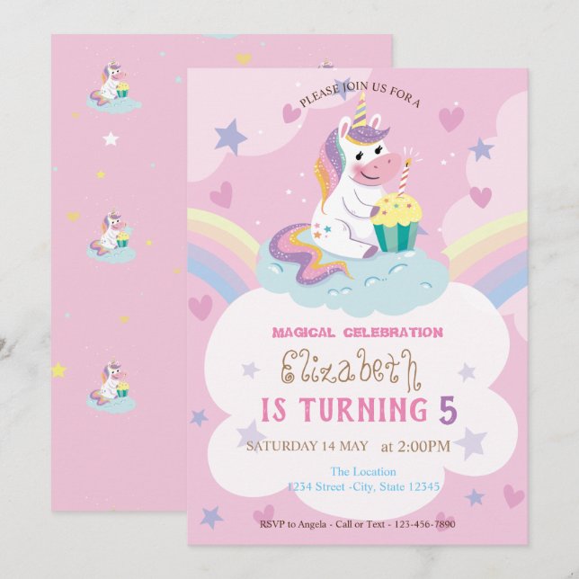 Magical Unicorn Rainbow Birthday Invitation (Front/Back)