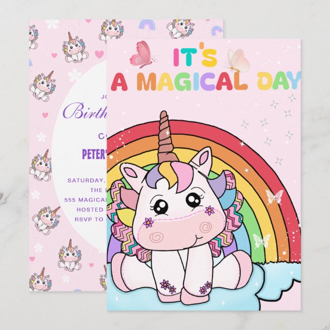 Magical Unicorn Rainbow Birthday Invitation (Front/Back)