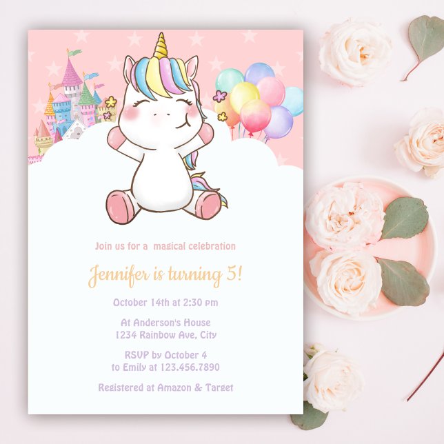 Magical Unicorn Rainbow Birthday Party Invitation (Creator Uploaded)