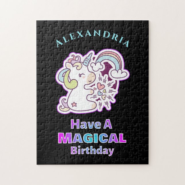 Magical Unicorn Rainbow Birthday Personalize Jigsaw Puzzle (Vertical)
