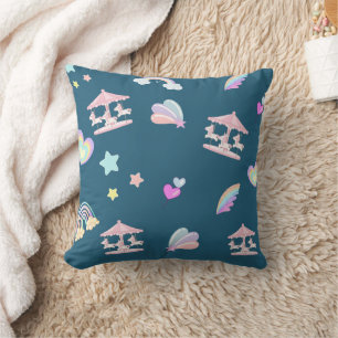 Magical Unicorn rainbow carousel pattern birthday Cushion