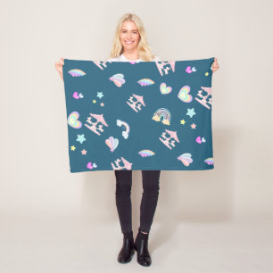 Magical Unicorn rainbow carousel pattern birthday  Fleece Blanket